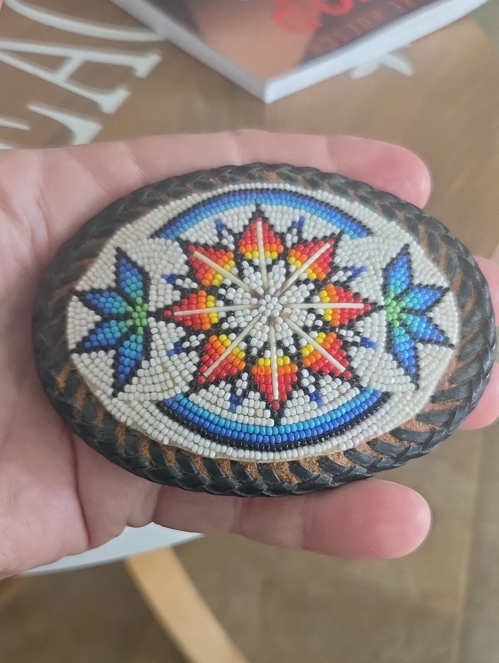 Vintage Navajo Handmade Beaded Oval Belt Buckle - Multicolor